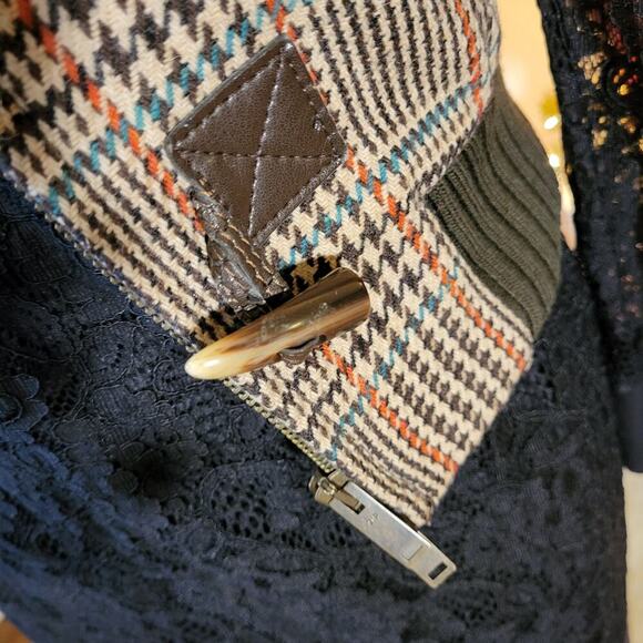 Vintage Benetton houndstooth vest brown trim cap sleeve wool blend small - Picture 9 of 16